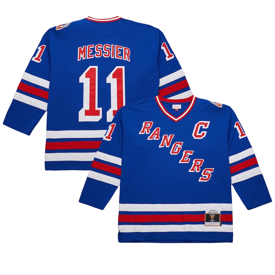 Men's New York Rangers Mark Messier Mitchell & Ness Blue Big & Tall 1993/94 Blue Line 2.0 Jersey - ujerseystore