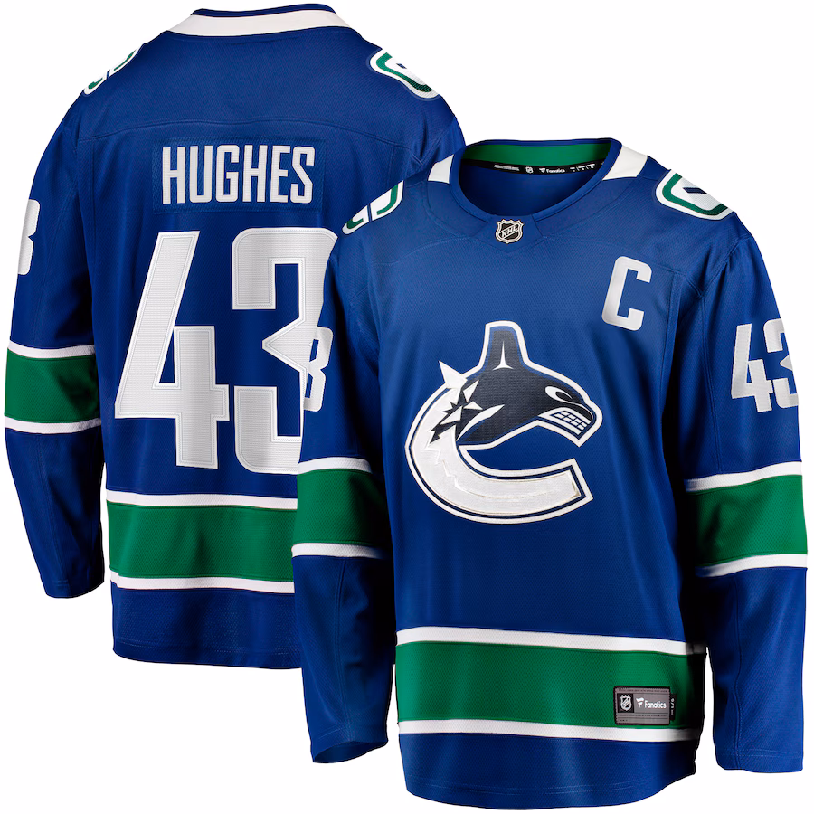 Men's Vancouver Canucks Quinn Hughes Fanatics Blue Home Breakaway Jersey - ujerseystore