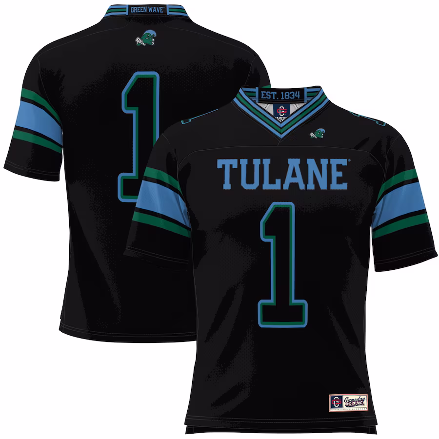 #1 Tulane Green Wave GameDay Greats Football Jersey - Black - ujerseystore