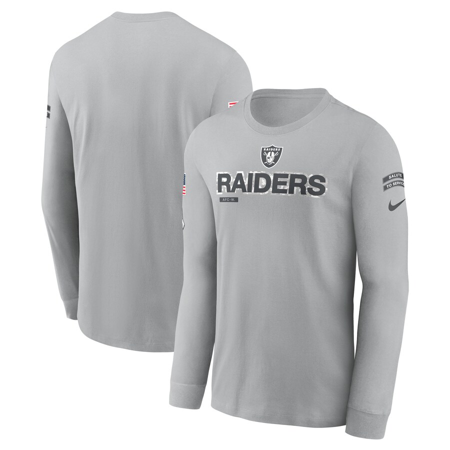 Men's Las Vegas Raiders Nike Gray 2024 Salute To Service Long Sleeve T-Shirt - ujerseystore