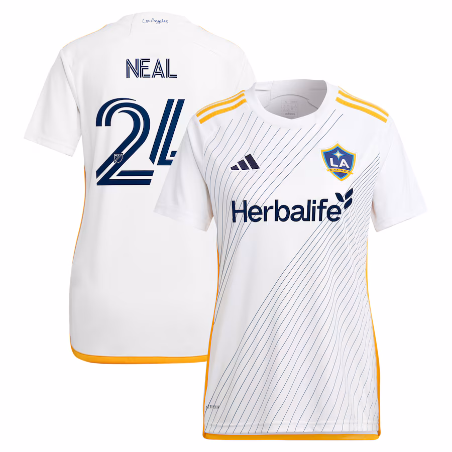 Women's LA Galaxy Jalen Neal adidas White 2024 Angeleno Kit Replica Player Jersey - ujerseystore