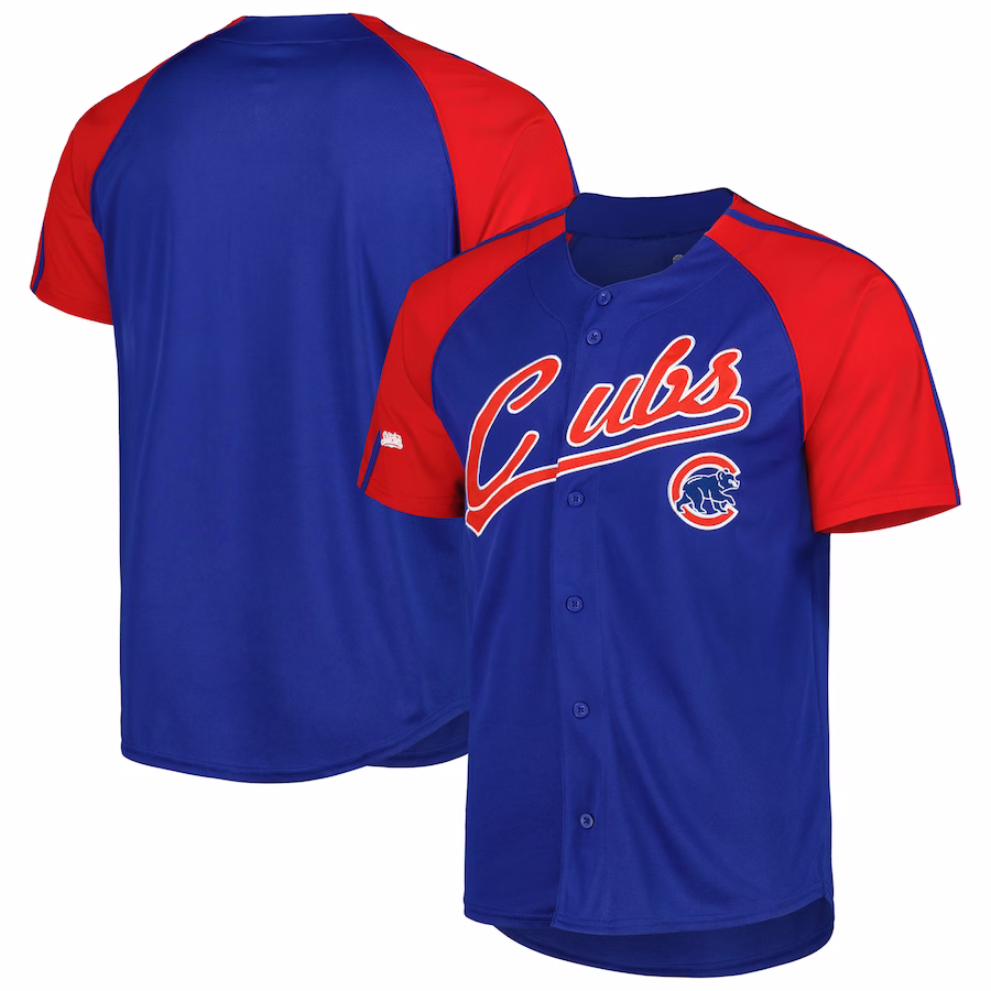 Men's Chicago Cubs Stitches Royal Button-Down Raglan Fashion Jersey - ujerseystore
