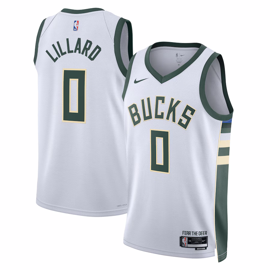 Unisex Milwaukee Bucks Damian Lillard Nike White Fear The Deer Swingman Player Jersey - Association Edition - ujerseystore