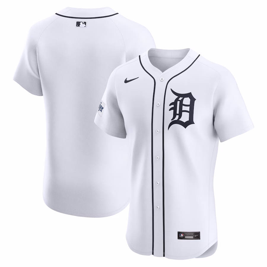 Men's Detroit Tigers Nike White Home Elite Patch Jersey - ujerseystore
