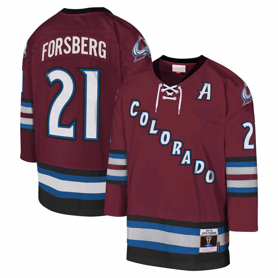 Youth Colorado Avalanche Peter Forsberg Mitchell & Ness Burgundy 2001-02 Blue Line Player Jersey - ujerseystore