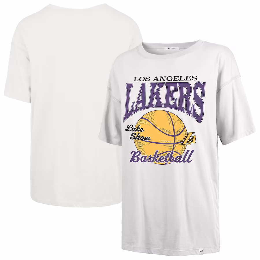 Women's Los Angeles Lakers  '47 White City Edition Down Court Sadie T-Shirt - ujerseystore
