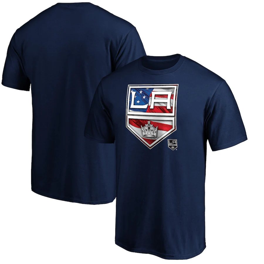 Men's Los Angeles Kings Navy Banner Wave Logo T-Shirt - ujerseystore