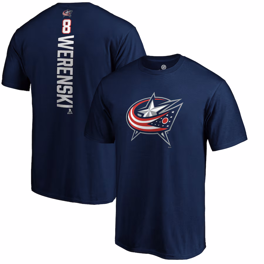 Men's Columbus Blue Jackets Zach Werenski Navy Playmaker T-Shirt - ujerseystore