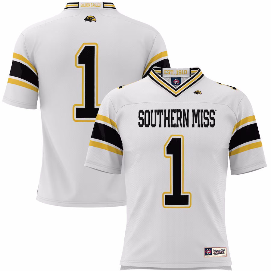 #1 Southern Miss Golden Eagles GameDay Greats Youth Endzone Football Jersey - White - ujerseystore