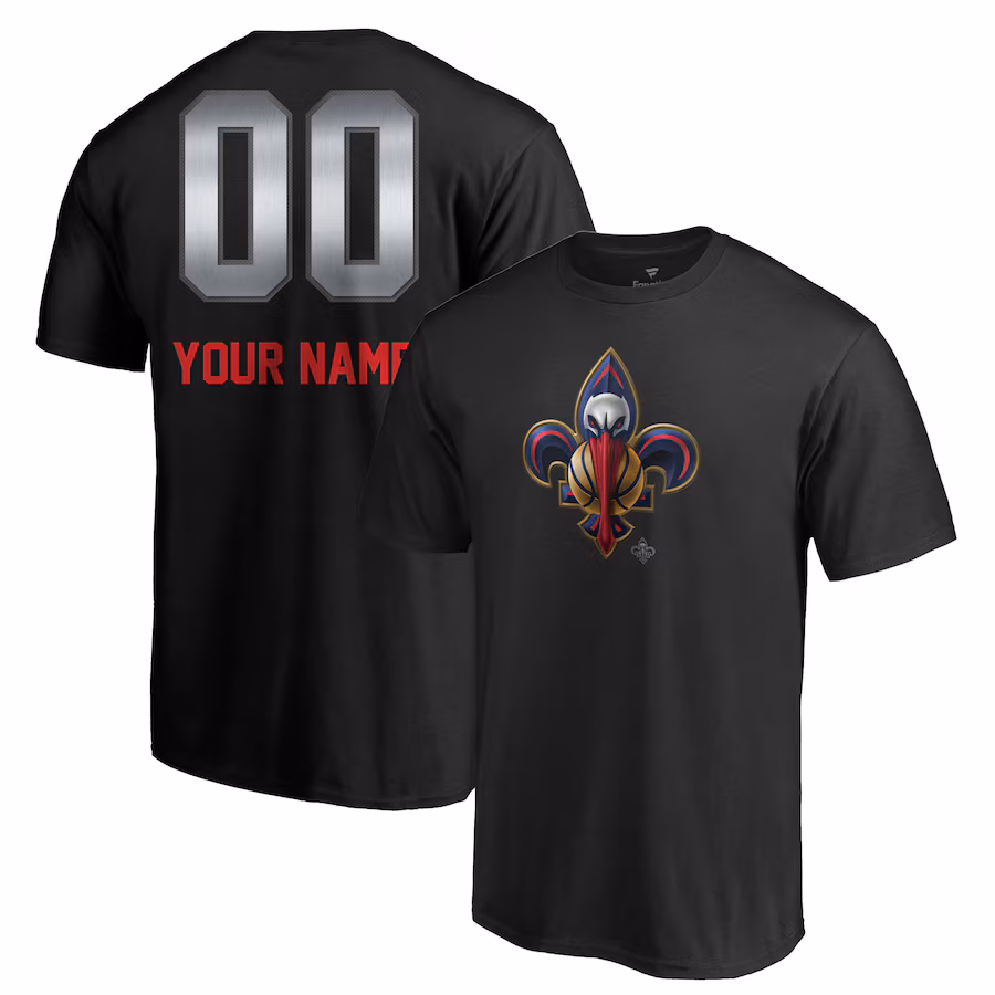 Men's New Orleans Pelicans Black Midnight Mascot Personalized Name & Number T-Shirt - ujerseystore