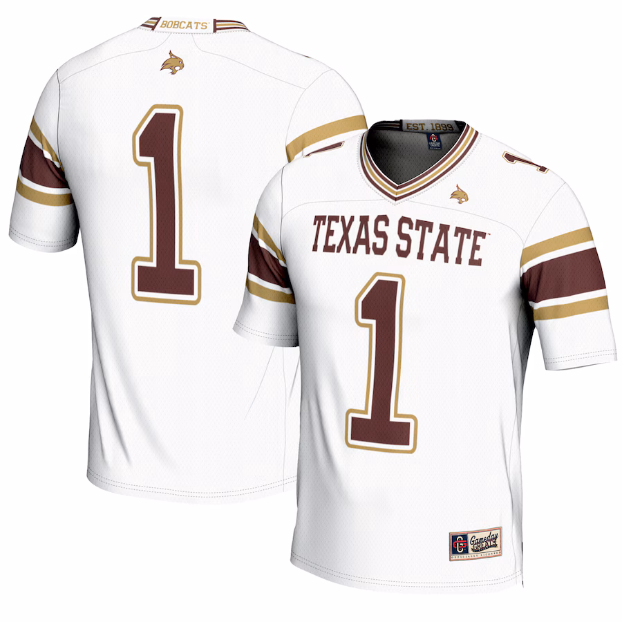 Youth GameDay Greats #1 White Texas State Bobcats Endzone Football Jersey - ujerseystore
