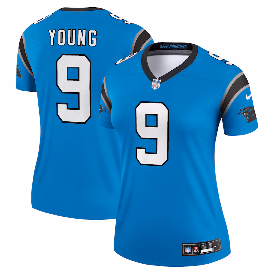 Women's Carolina Panthers Bryce Young Nike Blue Alternate Legend Player Performance Top - ujerseystore