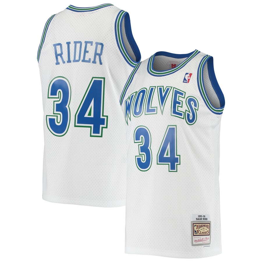 Men's Minnesota Timberwolves Isaiah Rider Mitchell & Ness White 1995/96 Hardwood Classics Swingman Jersey - ujerseystore