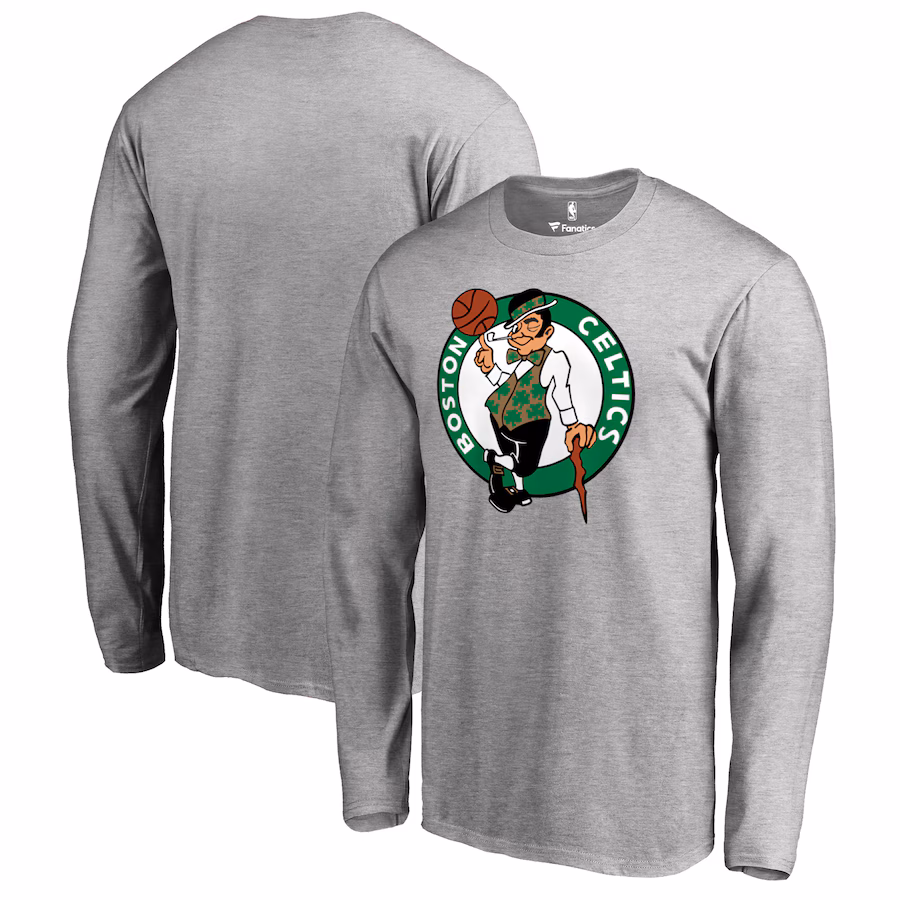 Men's Boston Celtics Heather Gray Primary Logo Long Sleeve T-Shirt - ujerseystore