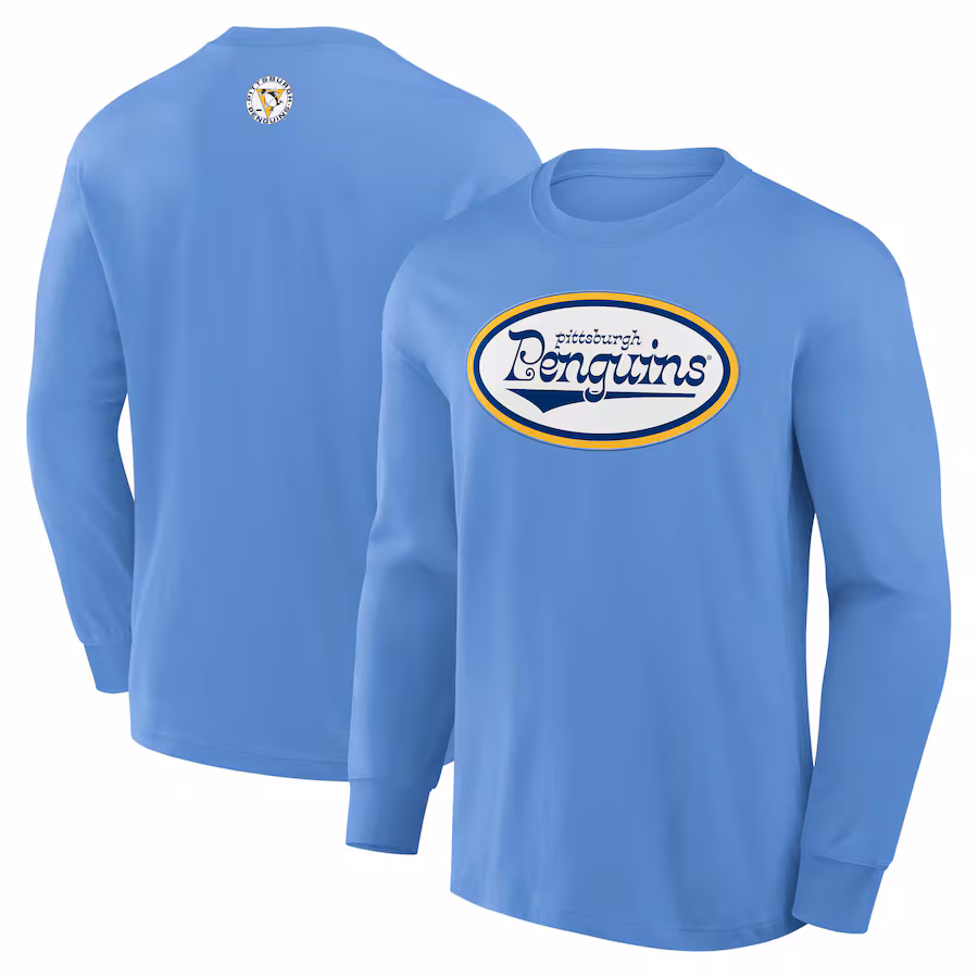 Men's Pittsburgh Penguins Fanatics Light Blue Vintage Rewind Long Sleeve T-Shirt - ujerseystore