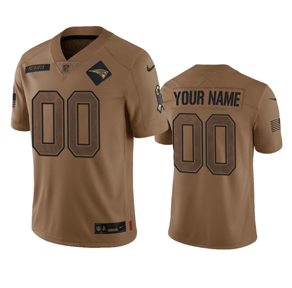 Men's New England Patriots Active Player Custom 2023 Brown Salute To Setvice Limited Football Stitched Jersey - ujerseystore