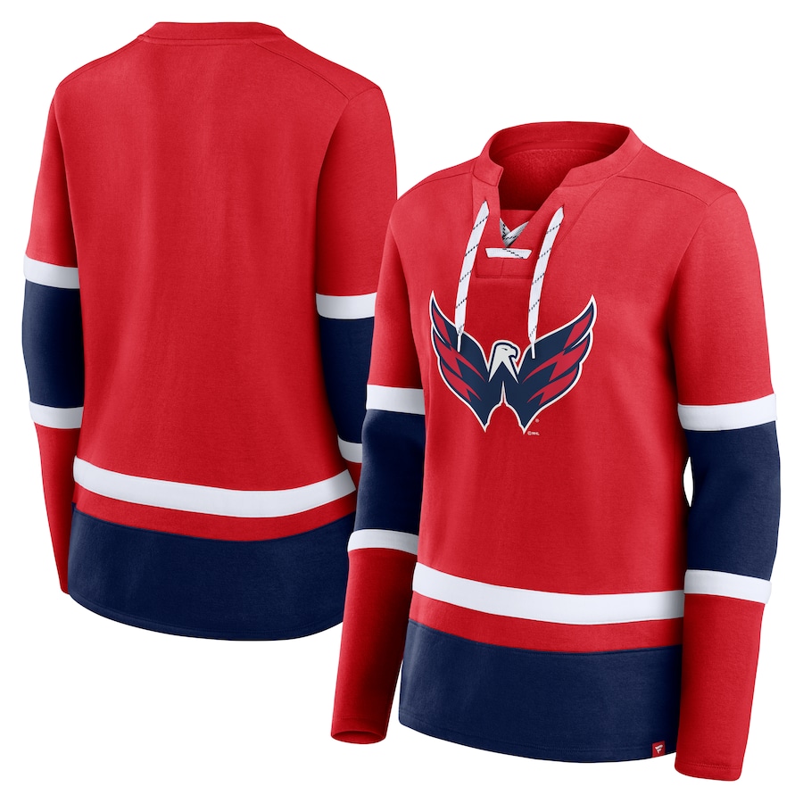Women's Washington Capitals Fanatics Red Prime Time Lace-Up Long Sleeve T-Shirt - ujerseystore