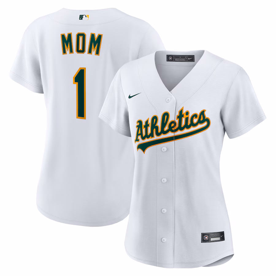 Women's Athletics Nike White #1 Mom Home Replica Jersey - ujerseystore