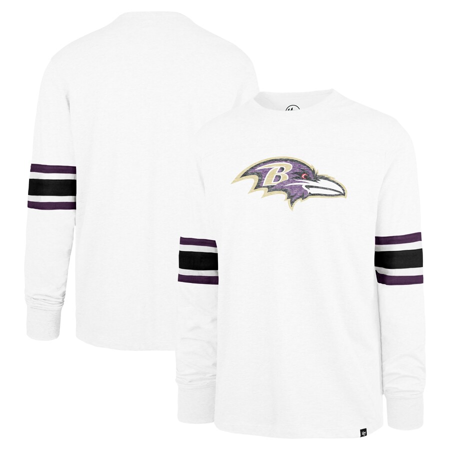 Men's Baltimore Ravens '47 White Gridiron Premier Brex Long Sleeve T-Shirt - ujerseystore
