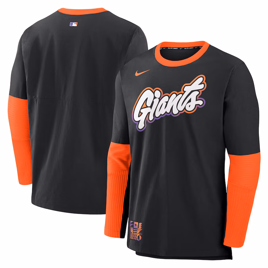 Men's San Francisco Giants Nike Black/Orange 2025 City Connect Authentic Collection Lightweight Player Tri-Blend Performance Long Sleeve T-Shirt - ujerseystore