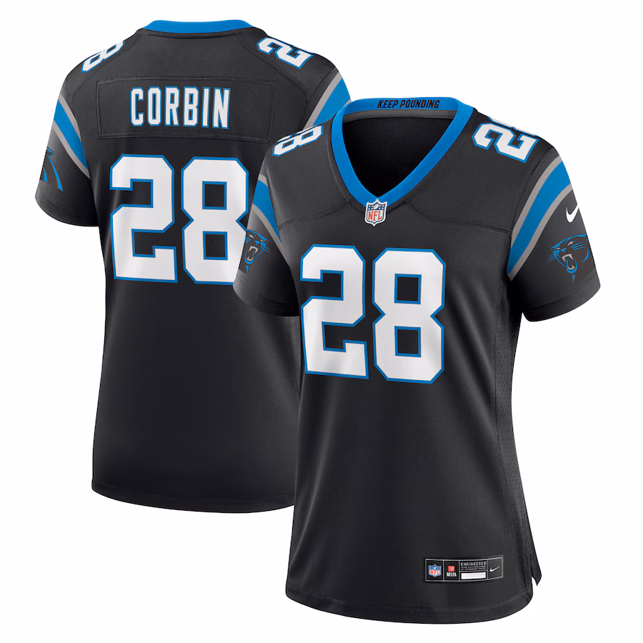 Women's Carolina Panthers Jashaun Corbin Nike  Black Team Game Jersey - ujerseystore