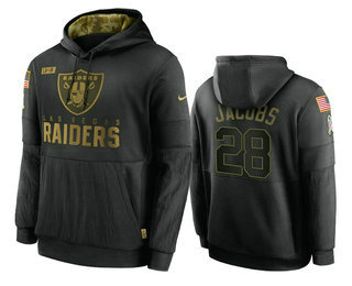 Men's Las Vegas Raiders #28 Josh Jacobs Black 2020 Salute To Service Sideline Performance Pullover Hoodie - ujerseystore