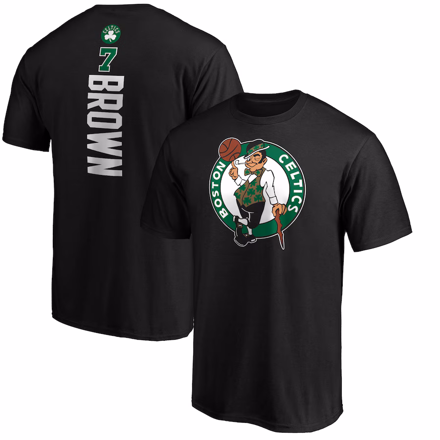 Men's Boston Celtics Jaylen Brown Black Playmaker Name & Number T-Shirt - ujerseystore
