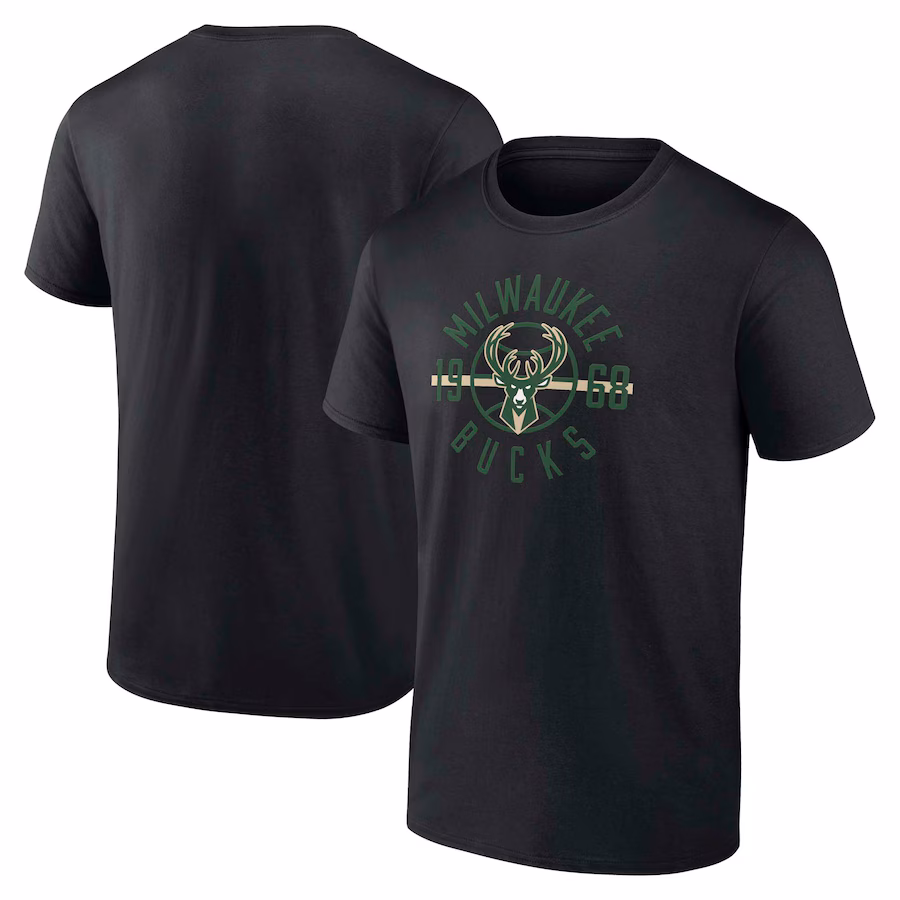 Men's Milwaukee Bucks  Fanatics Black Team T-Shirt - ujerseystore
