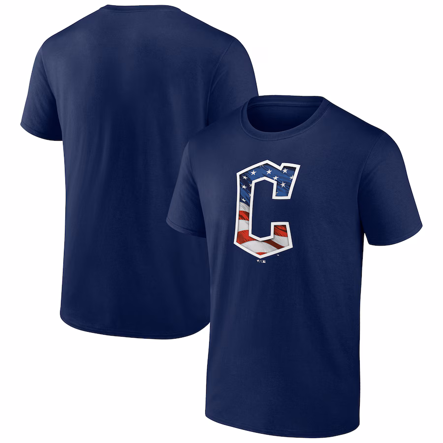 Men's Cleveland Guardians Navy Banner Wave Team T-Shirt - ujerseystore