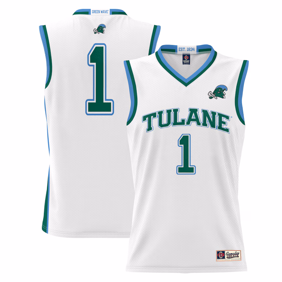 Male GameDay Greats #1  White Tulane Green Wave  Lightweight Basketball Jersey - ujerseystore