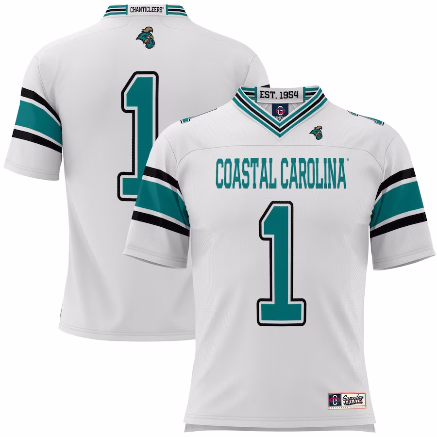 #1 Coastal Carolina Chanticleers GameDay Greats Youth Football Jersey - White - ujerseystore