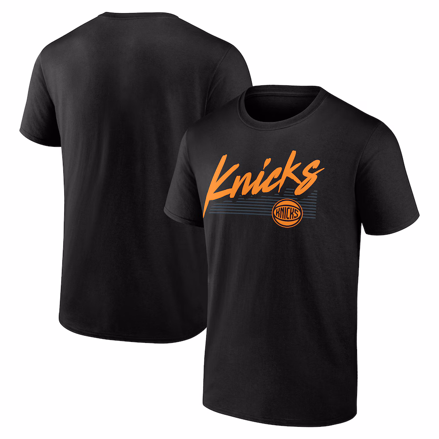 Men's New York Knicks Black Color Block Slant T-Shirt - ujerseystore