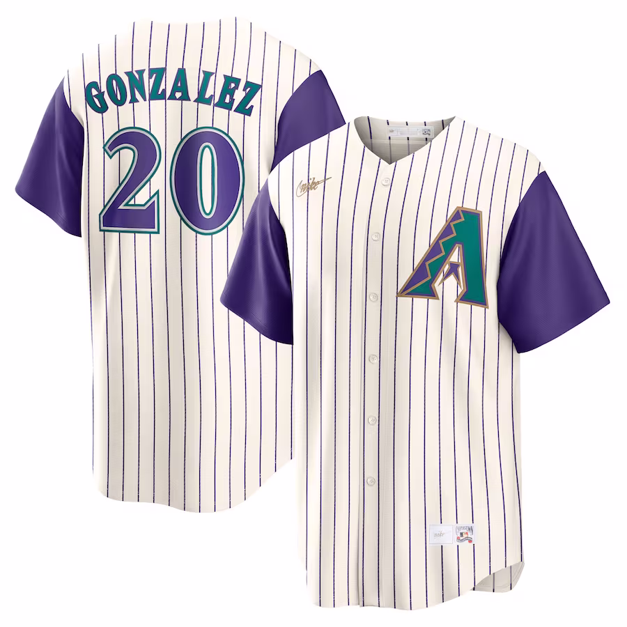 Men's Arizona Diamondbacks Luis Gonzalez Nike Cream/Purple Alternate Cooperstown Collection Player Jersey - ujerseystore