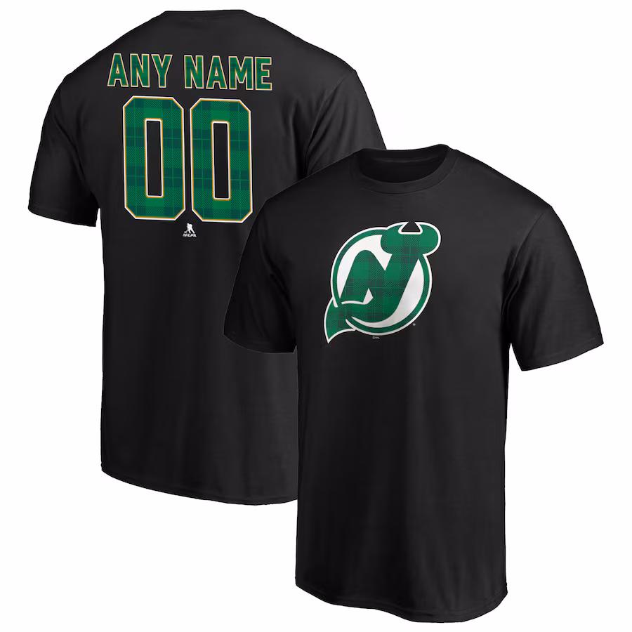 Men's New Jersey Devils Black Emerald Plaid Personalized Name & Number T-Shirt - ujerseystore
