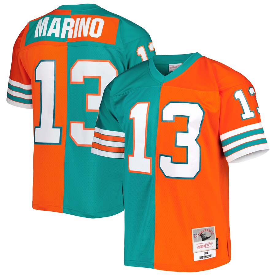 Men's Miami Dolphins Dan Marino Mitchell & Ness Aqua/Orange 1984 Split Legacy Replica Jersey - ujerseystore