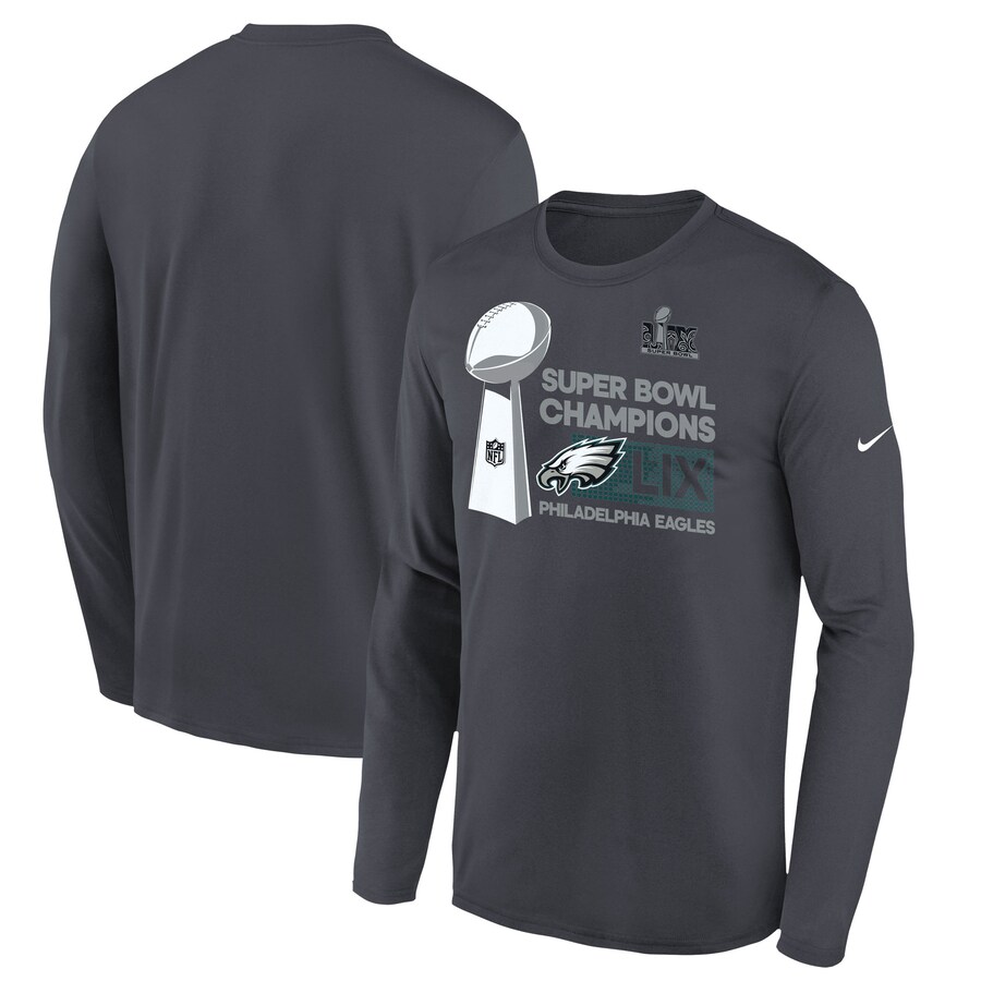 Youth Philadelphia Eagles  Nike Anthracite Super Bowl LIX Champions Locker Room Trophy Collection Long Sleeve T-Shirt - ujerseystore