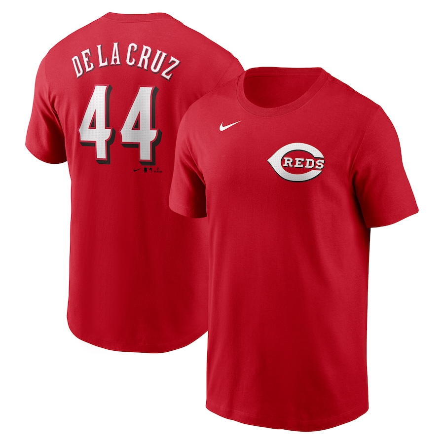 Men's Cincinnati Reds Elly De La Cruz Nike Red Fuse Name & Number T-Shirt - ujerseystore