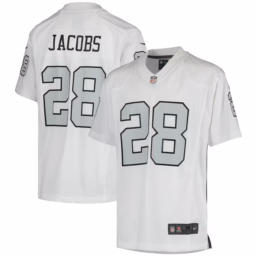 Youth Las Vegas Raiders Josh Jacobs Nike White Color Rush Game Jersey - ujerseystore