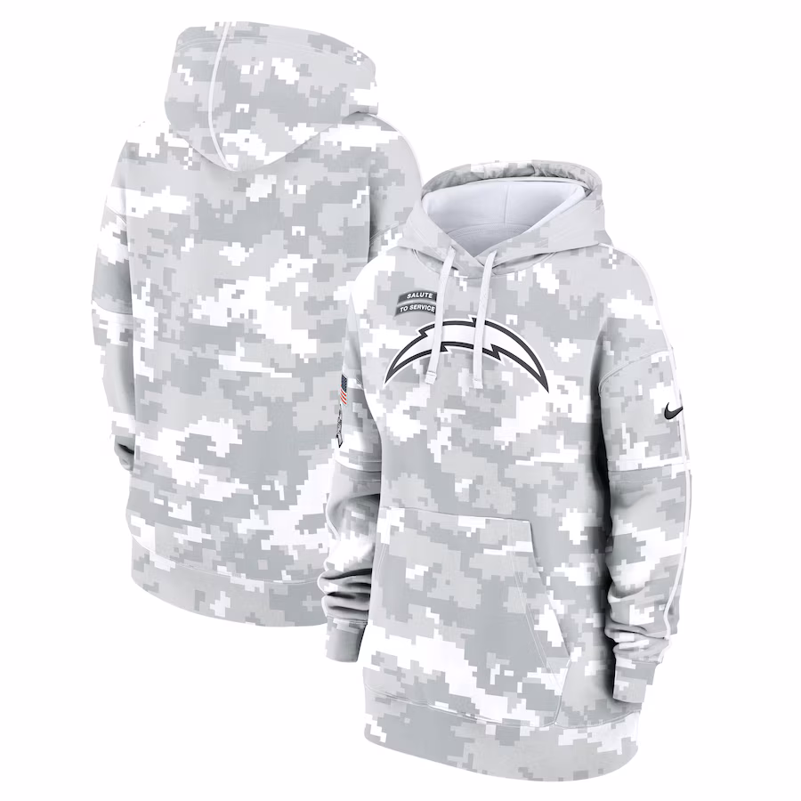 Women's Los Angeles Chargers Nike Arctic Camo 2024 Salute To Service Club Fleece Pullover Hoodie - ujerseystore