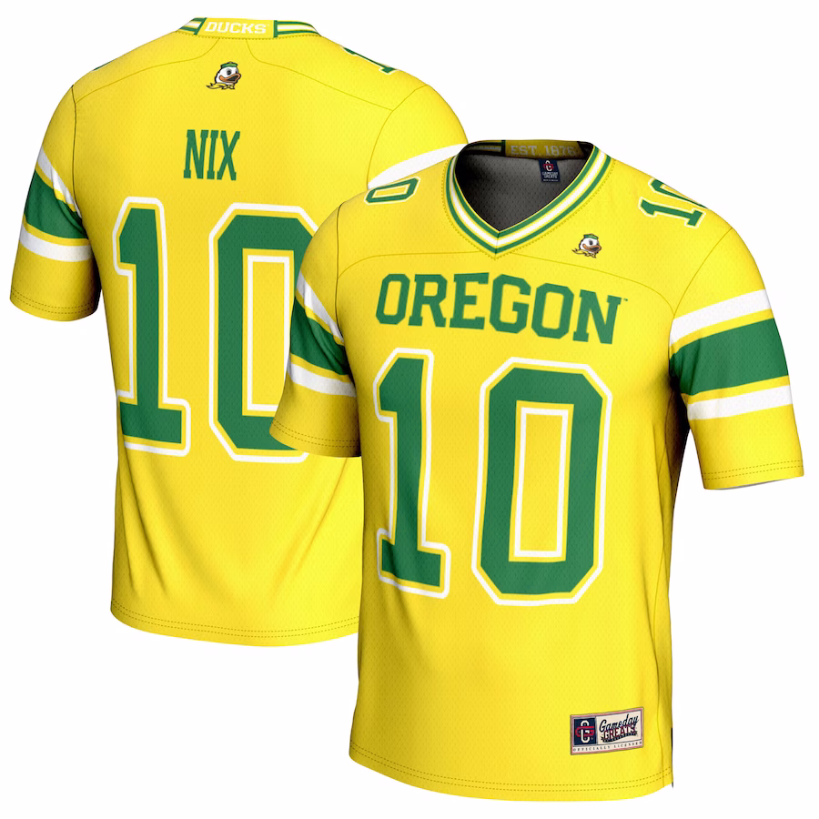 Bo Nix Oregon Ducks GameDay Greats Youth NIL Player Football Jersey - Yellow - ujerseystore