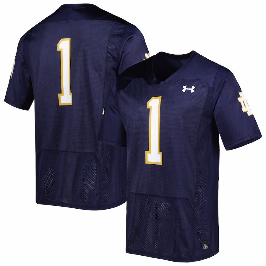 Men's Under Armour #1 Navy Notre Dame Fighting Irish Team Wordmark Replica Football Jersey - ujerseystore