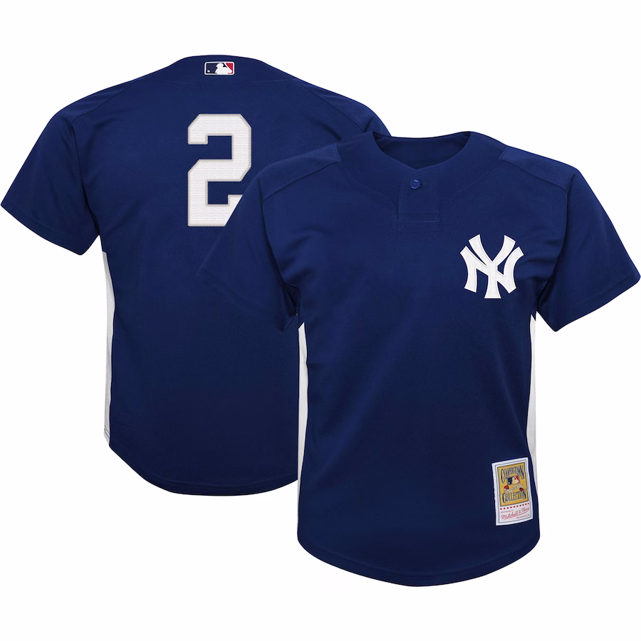 Youth New York Yankees Derek Jeter Mitchell & Ness Navy Team Cooperstown Collection Mesh Batting Practice Jersey - ujerseystore