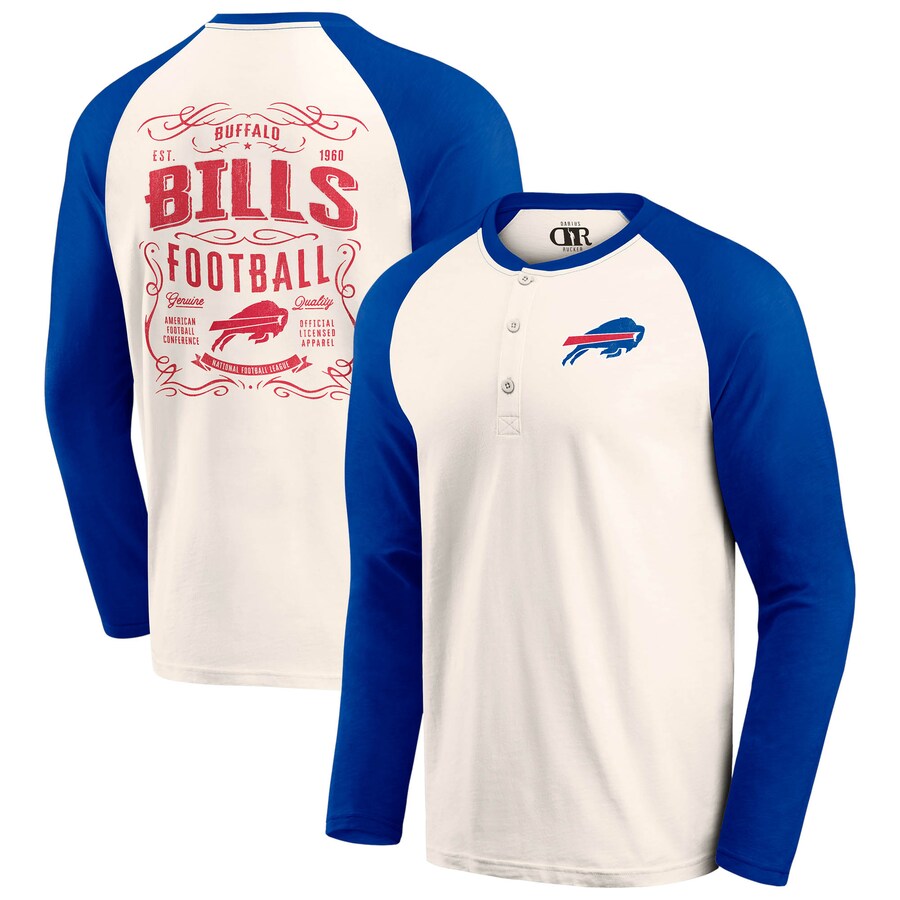 Men's Buffalo Bills Darius Rucker Collection by Fanatics Cream/Royal Raglan Henley T-Shirt - ujerseystore