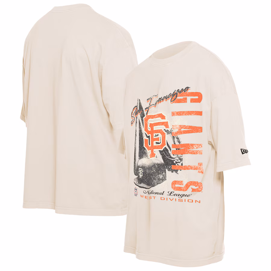 Men's San Francisco Giants New Era Cream Cooperstown Collection Oversized Throwback Distressed T-Shirt - ujerseystore