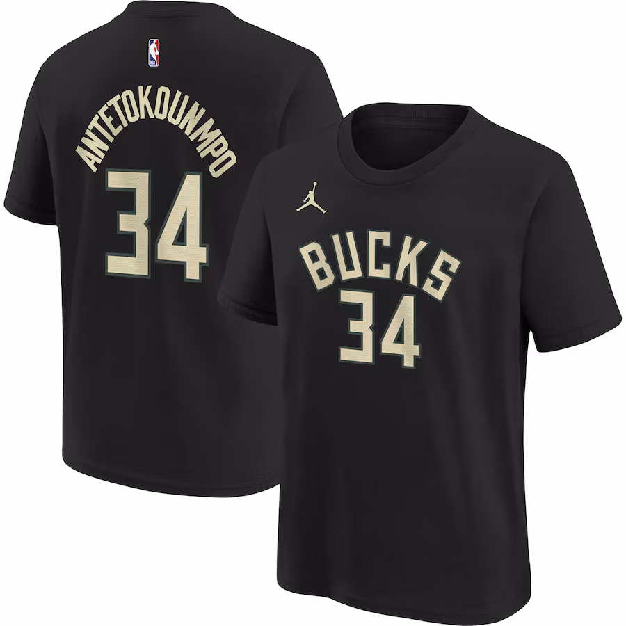 Youth Milwaukee Bucks Giannis Antetokounmpo Jordan Brand Black Statement Edition Name & Number Player T-Shirt - ujerseystore