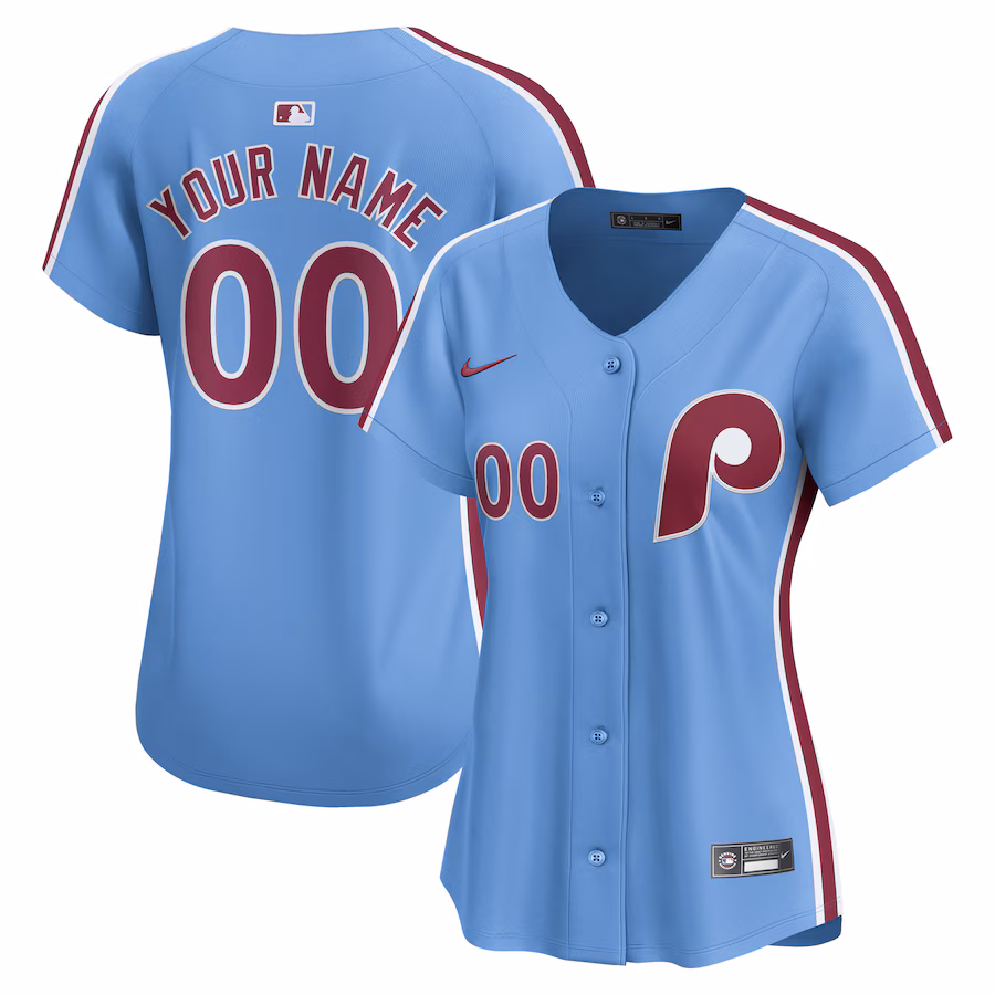 Women's Philadelphia Phillies Nike Light Blue Alternate Limited Custom Jersey - ujerseystore