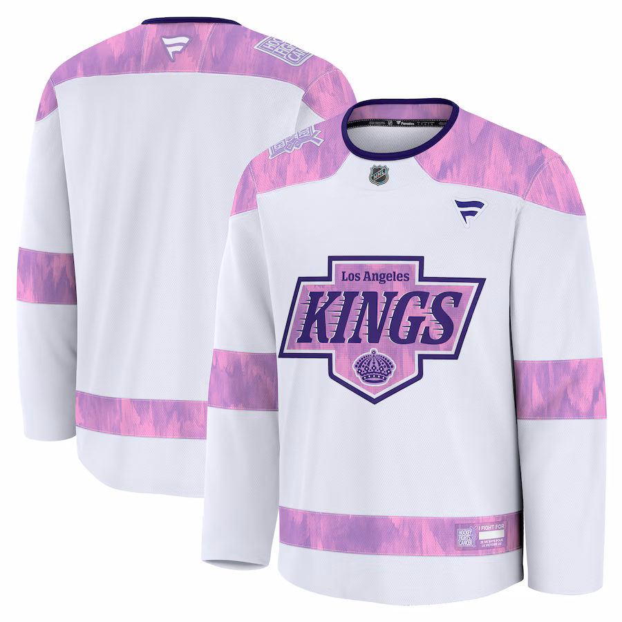 Men's Los Angeles Kings Fanatics White 2024 Hockey Fights Cancer Practice Jersey - ujerseystore