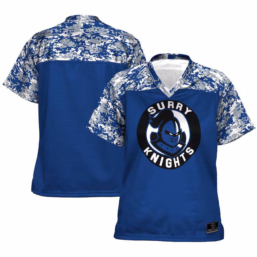 Women's ProSphere Blue Surry Community College Camo Football Jersey - ujerseystore