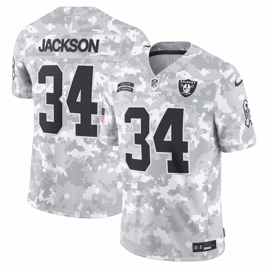 Men's Las Vegas Raiders Bo Jackson Nike Arctic Camo 2024 Salute to Service Retired Player Limited Jersey - ujerseystore
