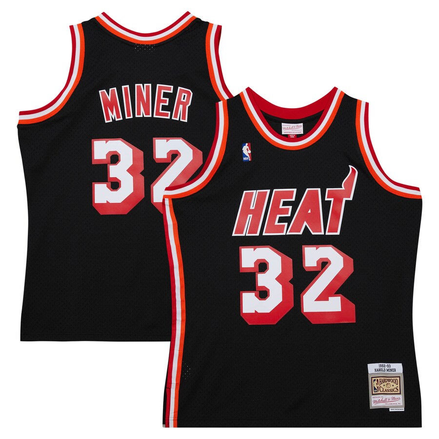 Men's Miami Heat Harold Miner Mitchell & Ness Black 1992/93 Hardwood Classics Swingman Throwback Jersey - ujerseystore